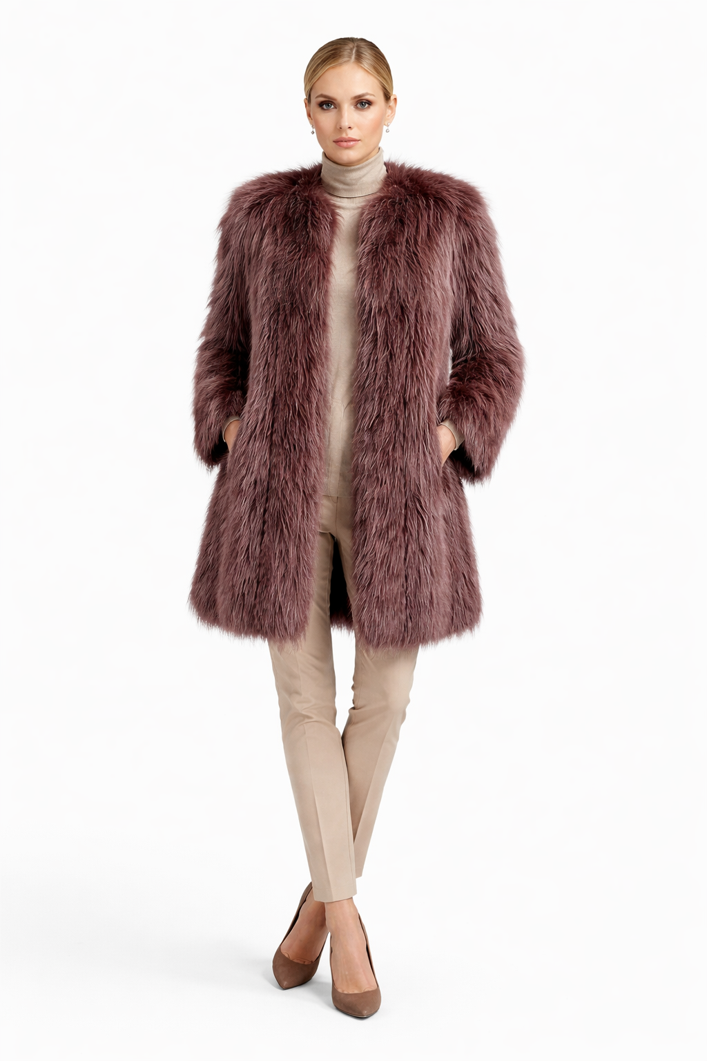 37" Rosa Rosetti Dyed Feather Silver Fox Coat