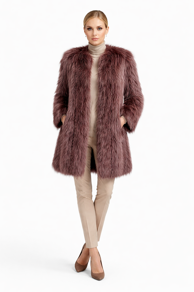 37" Rosa Rosetti Dyed Feather Silver Fox Coat