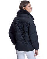 Oversized Silk Blend Down Blouson Jacket with Cashmer Goat Collar