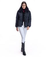 Oversized Silk Blend Down Blouson Jacket with Cashmer Goat Collar