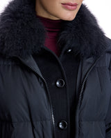Oversized Silk Blend Down Blouson Jacket with Cashmer Goat Collar