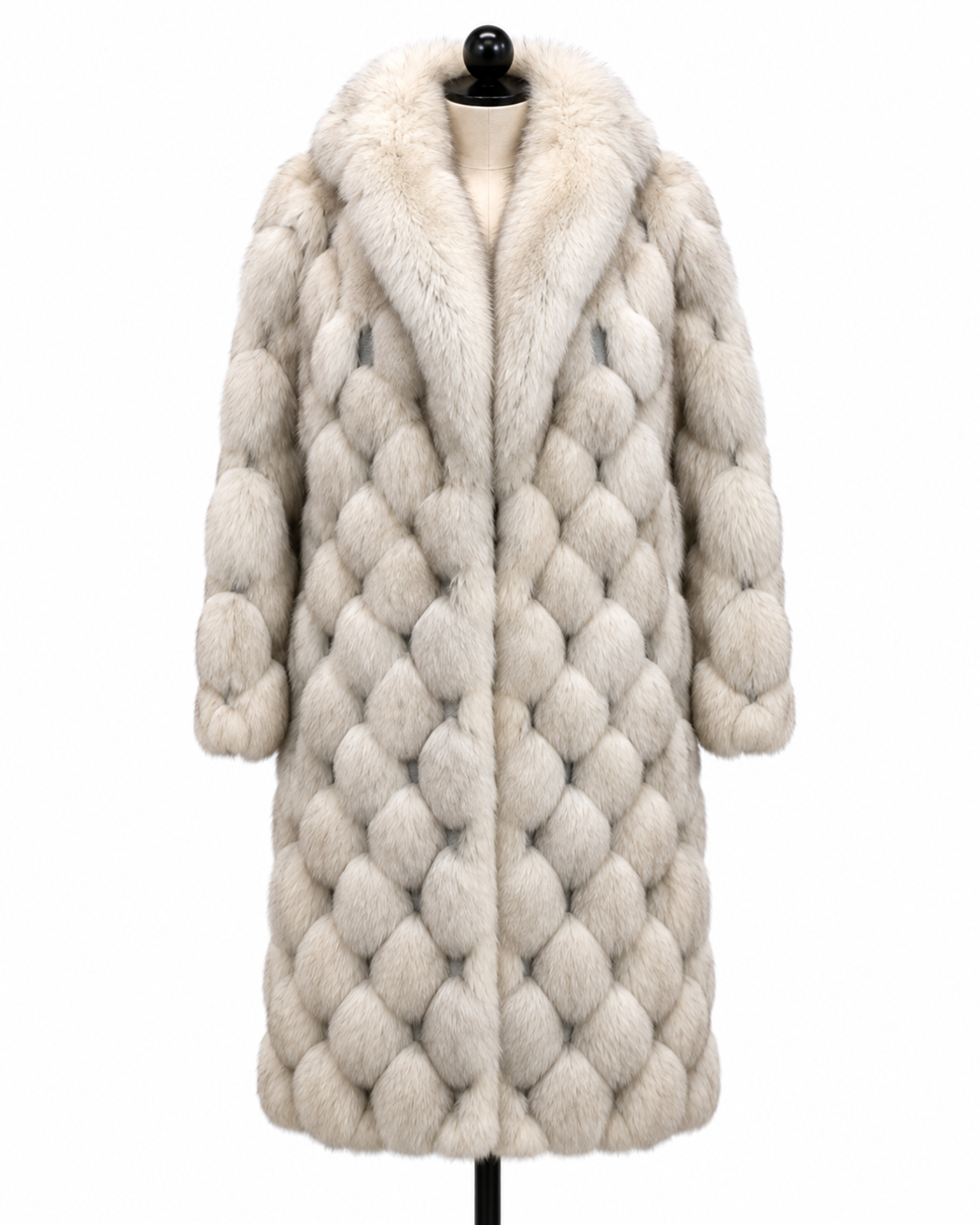 Archive & Vintage 40" Blue Fox Coat with Notch Collar and Leather inserts