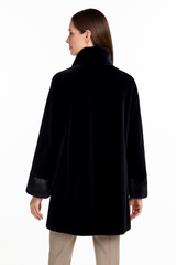 32" Black Dyed Sheared mink Reversible Jacket with Long Hair Mink Collar & Cuffs