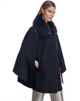 Julia & Stella by Maximilian Buckle Detailed Cashmere Cape with Dyed Cashmere Goat Trim-Maximilian