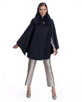 Julia & Stella by Maximilian Buckle Detailed Cashmere Cape with Dyed Cashmere Goat Trim-Maximilian