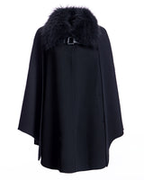 Julia & Stella by Maximilian Buckle Detailed Cashmere Cape with Dyed Cashmere Goat Trim-Maximilian
