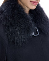 Julia & Stella by Maximilian Buckle Detailed Cashmere Cape with Dyed Cashmere Goat Trim-Maximilian