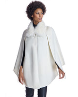 Julia & Stella by Maximilian Buckle Detailed Cashmere Cape with Dyed Cashmere Goat Trim-Maximilian
