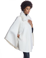 Julia & Stella by Maximilian Buckle Detailed Cashmere Cape with Dyed Cashmere Goat Trim-Maximilian