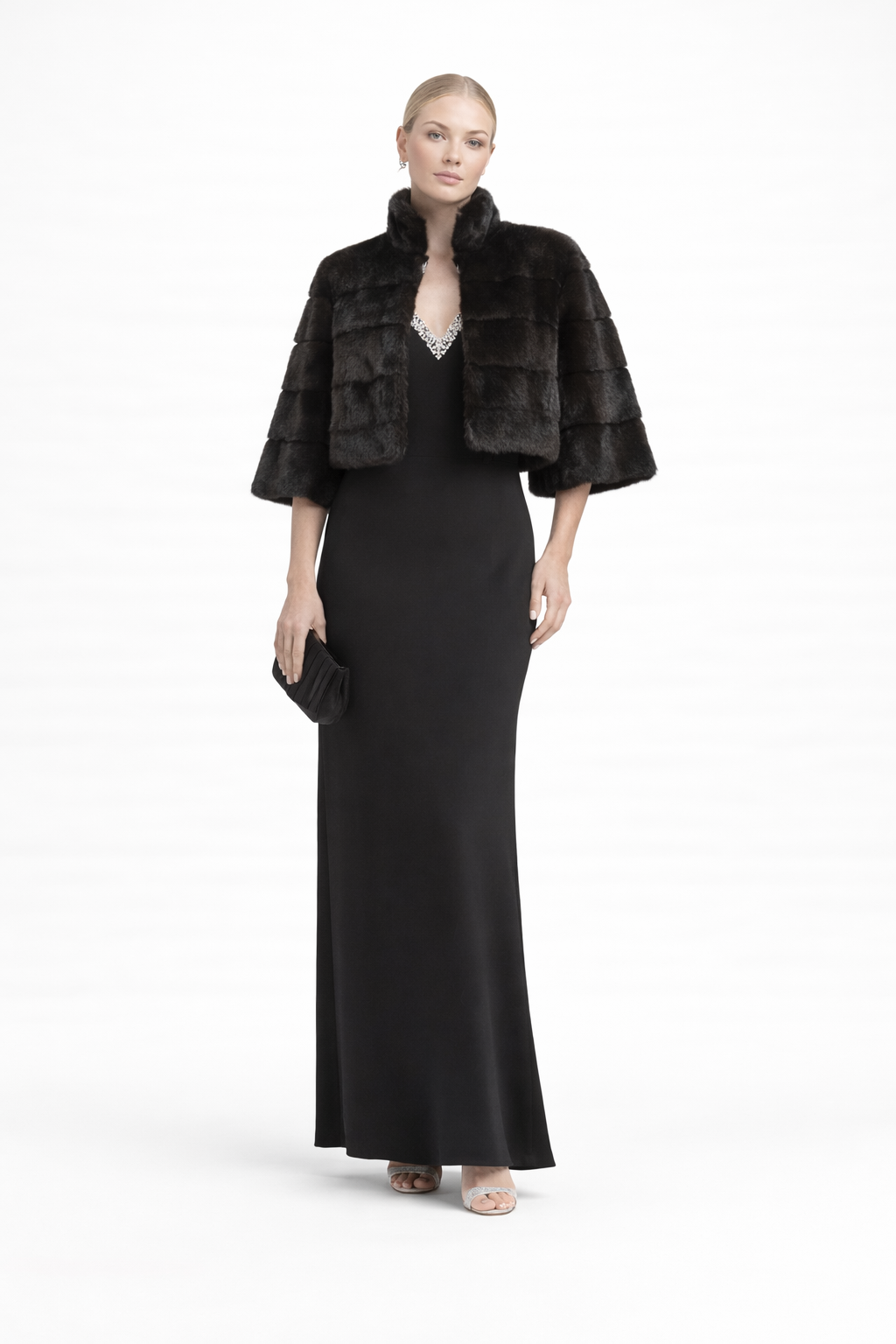 Black Dyed Horizontal Mink Bolero - 19"