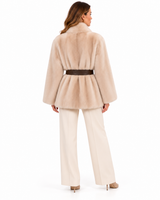 Maximilian 25" Palomino Dyed Mink V-neck Jacket with Leather Belt