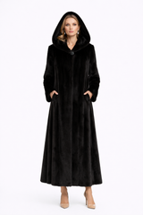 Black Dyed USA Mink Coat with Hood-51"