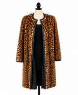 Archive & Vintage Designer 40" Animal Print Coat with Leather Trim