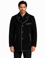 Maximilian 33" Black Dyed Swakara Lamb Men's Peacoat with Leather Trim