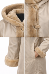 Archive & Vintage Beige Raincoat with Sheared Mink Hood &amp; Pastel Tuxedo Trim -32"