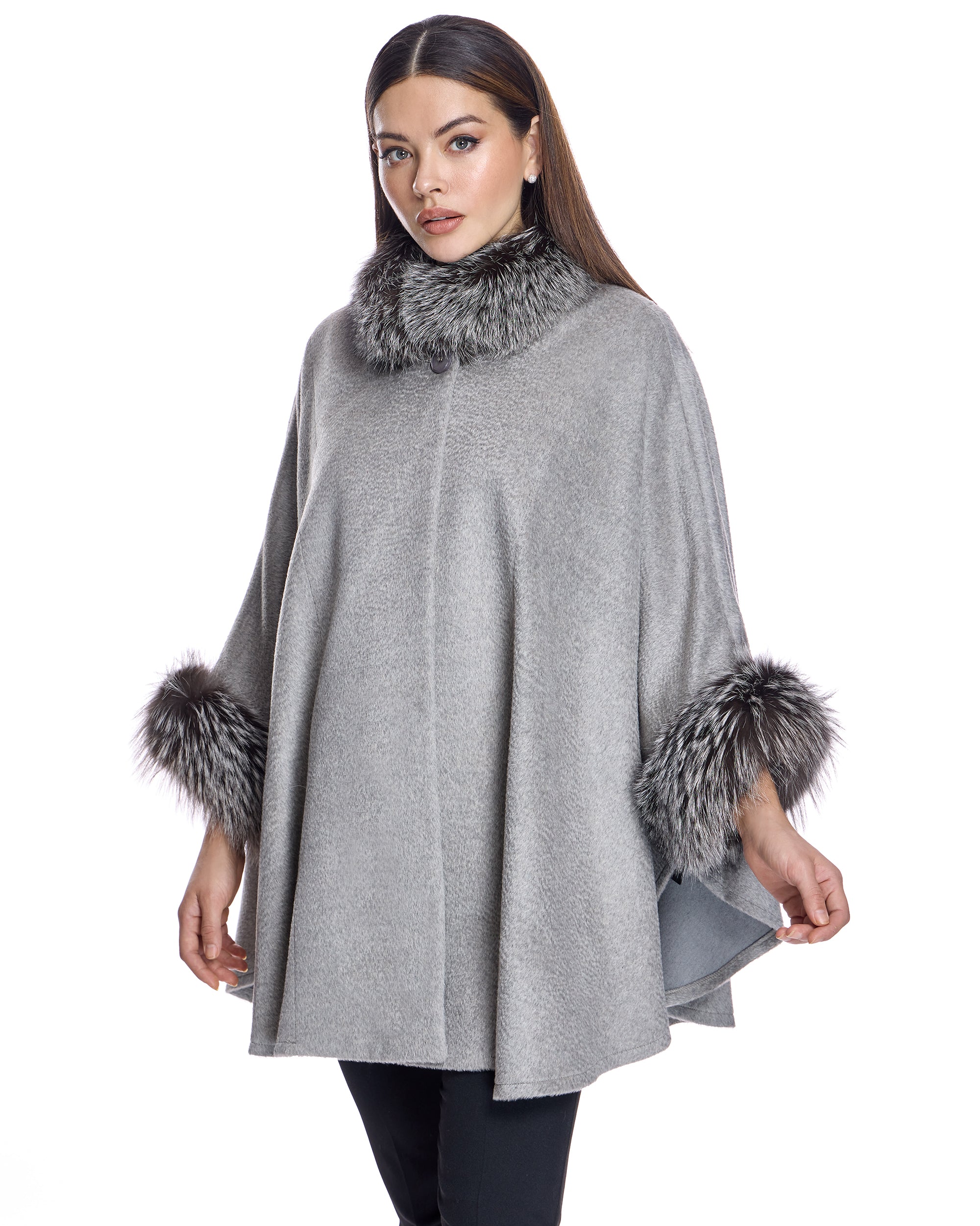 Alpaca Cape with Dyed Silver Fox