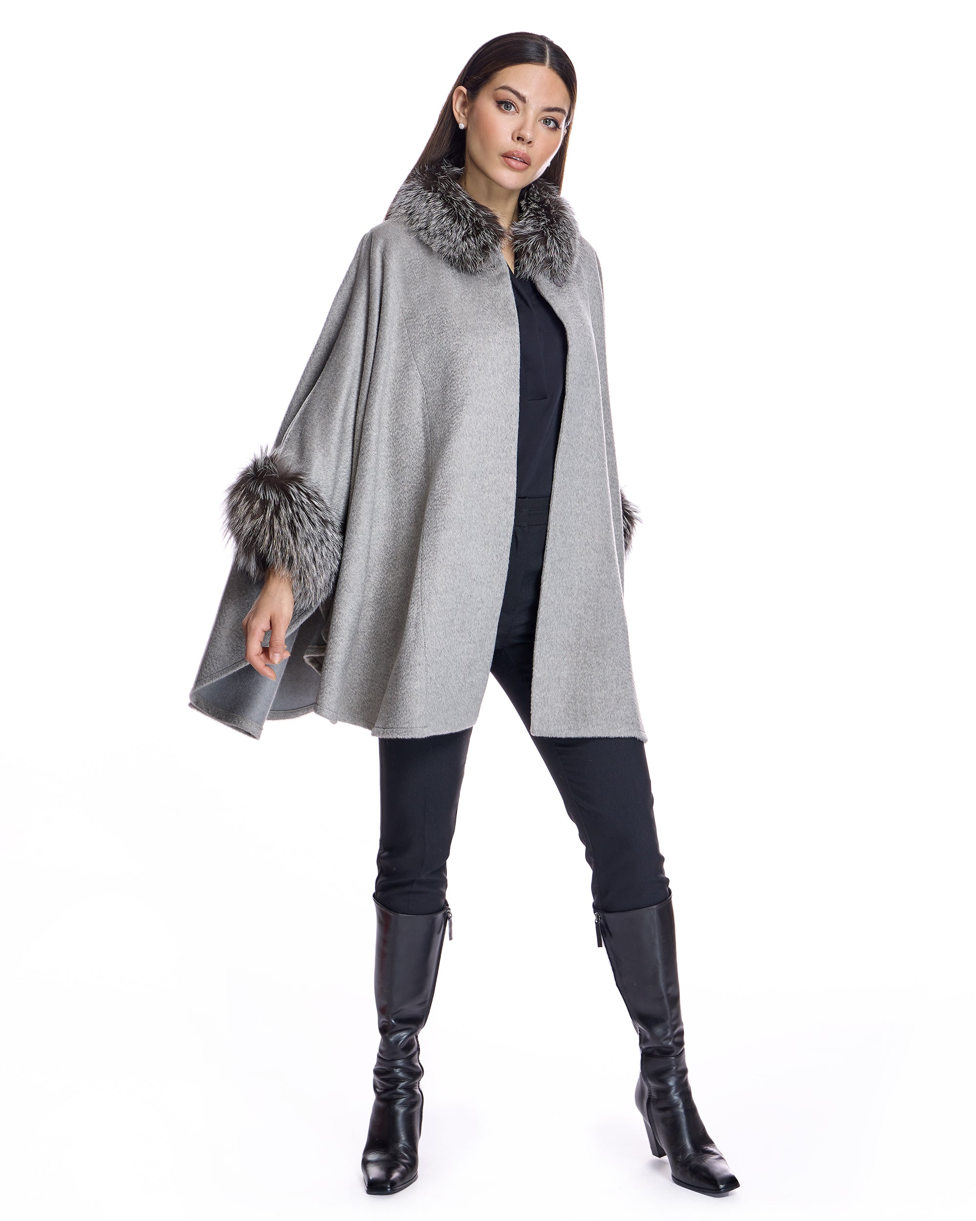 Alpaca Cape with Dyed Silver Fox