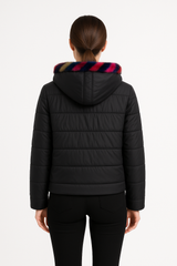 Mink Section Hooded Jacket/ Reversible to Quilted Nylon