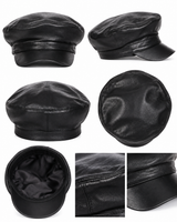 Made in Italy Black Lamb Leather Newsboy Hat-Maximilian