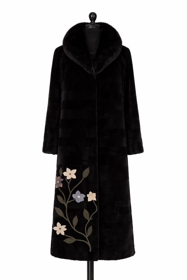 Archive & Vintage Blacked Sheared Mink Statement Coat with Flower Inserts