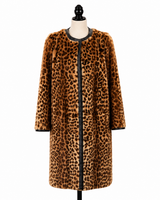 Archive & Vintage Designer 40" Animal Print Coat with Leather Trim