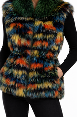 Multicolor Fox & Raccoon Fur Vest- 24"