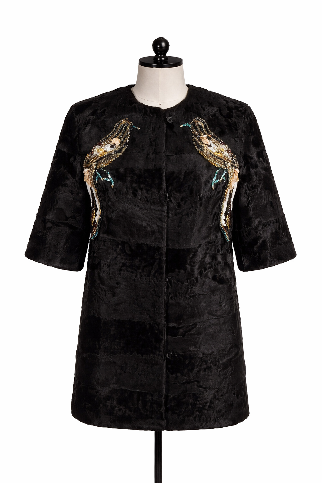 Archive & Vintage Black Broadtail Jacket with Jeweled Embroidery - Archive Designer