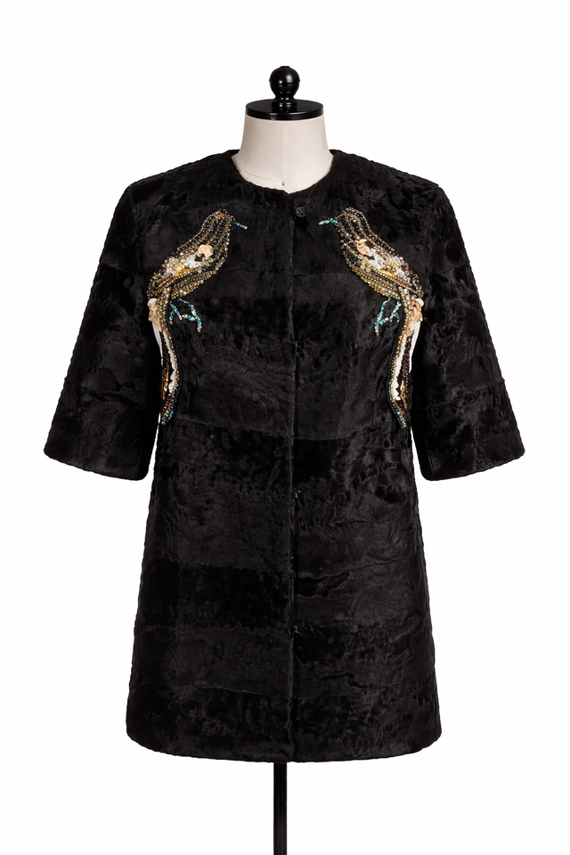 Archive & Vintage Black Broadtail Jacket with Jeweled Embroidery - Archive Designer