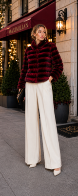 One-of-a-Kind 24" Bordeaux Dyed Horizontal Chinchilla Bolero