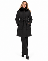 Maximilian 34" Black Water-Repellent Silk Coat with Mink Collar & Sheared Mink Liner