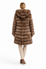 37" Tortora-Dyed Sable Coat with Double Fur Hood