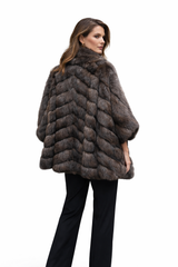 31" Tip-Dyed Barguzin Sable Cape Jacket with Chevron Body and Batwing Sleeves