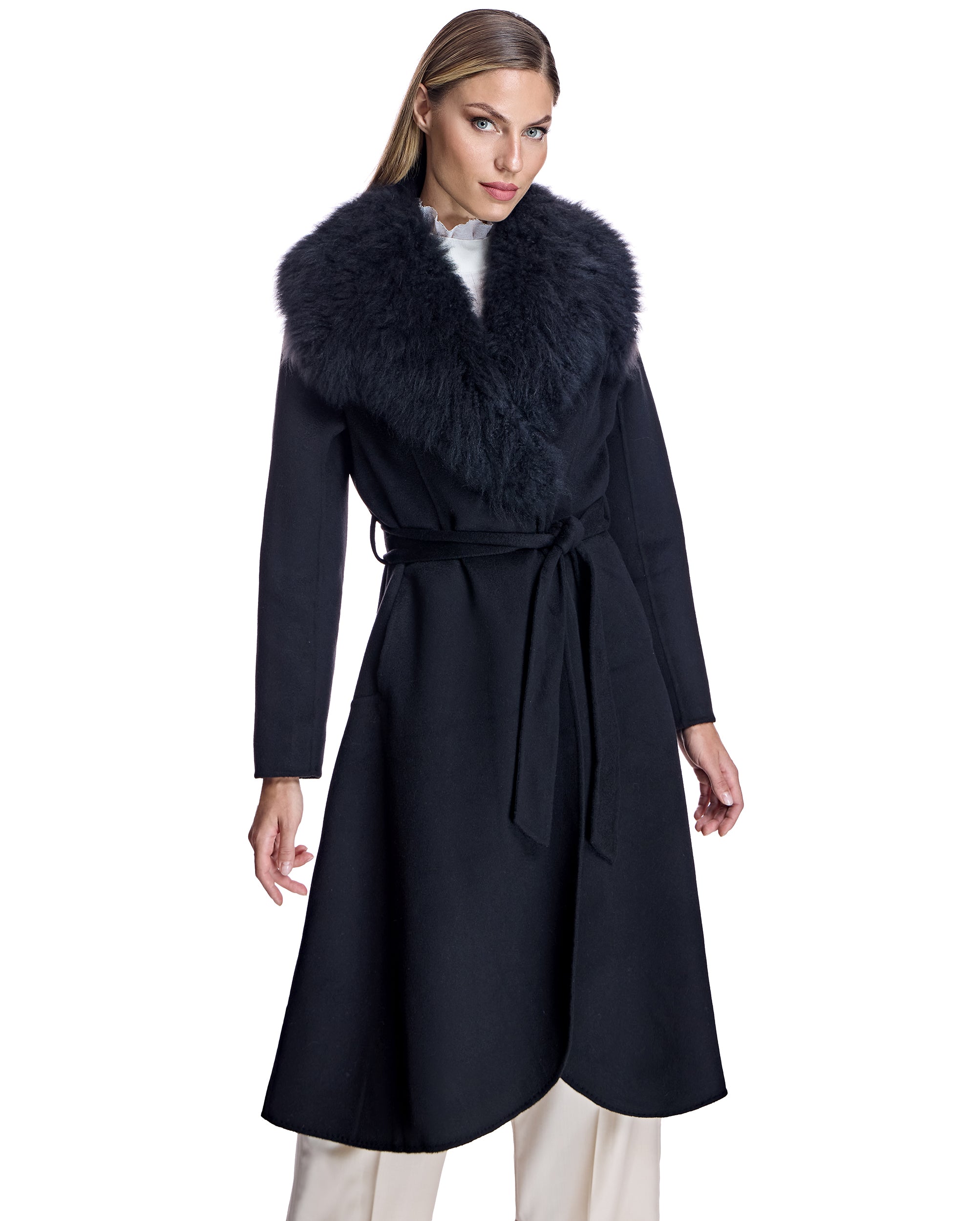 Cashmere Belted Fur Trim Coat-Maximilian