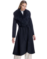 Black Cashmere Belted Fur Trim Coat-Maximilian