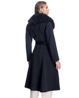 Black Cashmere Belted Fur Trim Coat-Maximilian