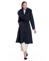 Black Cashmere Belted Fur Trim Coat-Maximilian