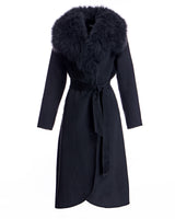 Black Cashmere Belted Fur Trim Coat-Maximilian