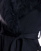 Black Cashmere Belted Fur Trim Coat-Maximilian