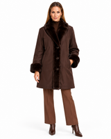Maximilian 36" Reversible Dyed Sheared Mink Coat with Long Hair Mink Tuxedo and Cuffs