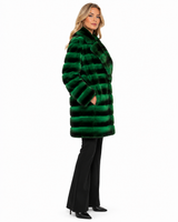 One-of-a-Kind  35" Emeral Green Dyed Horizontal Chinchilla Coat
