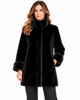 Maximilian 32" Black Dyed Sheared mink Reversible Jacket with Long Hair Mink Collar & Cuffs