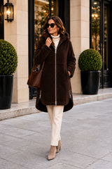 Maximilian Brown Shearling Lamb Hooded  Coat