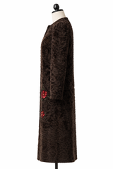 Archive & Vintage Designer Espresso Persian Lamb Coat with Floral Sequin embroidery-45"