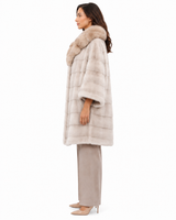 One-of-a-Kind 36" Natural Pearl Mink Cape Coat with Bleached Russian Sable Notch Collar