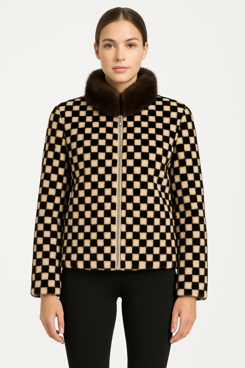 Mink Sections Jacket with Sable Stand Collar
