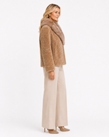 One-of-a-Kind 23" Caramel Dyed Swakara Lamb Jacket with Russian Sable Notch Collar