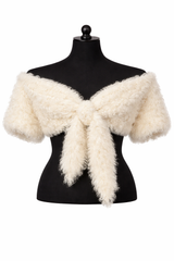 Archive & Vintage White Kalgan Lamb Shrug with Tie-Front Closure-12"