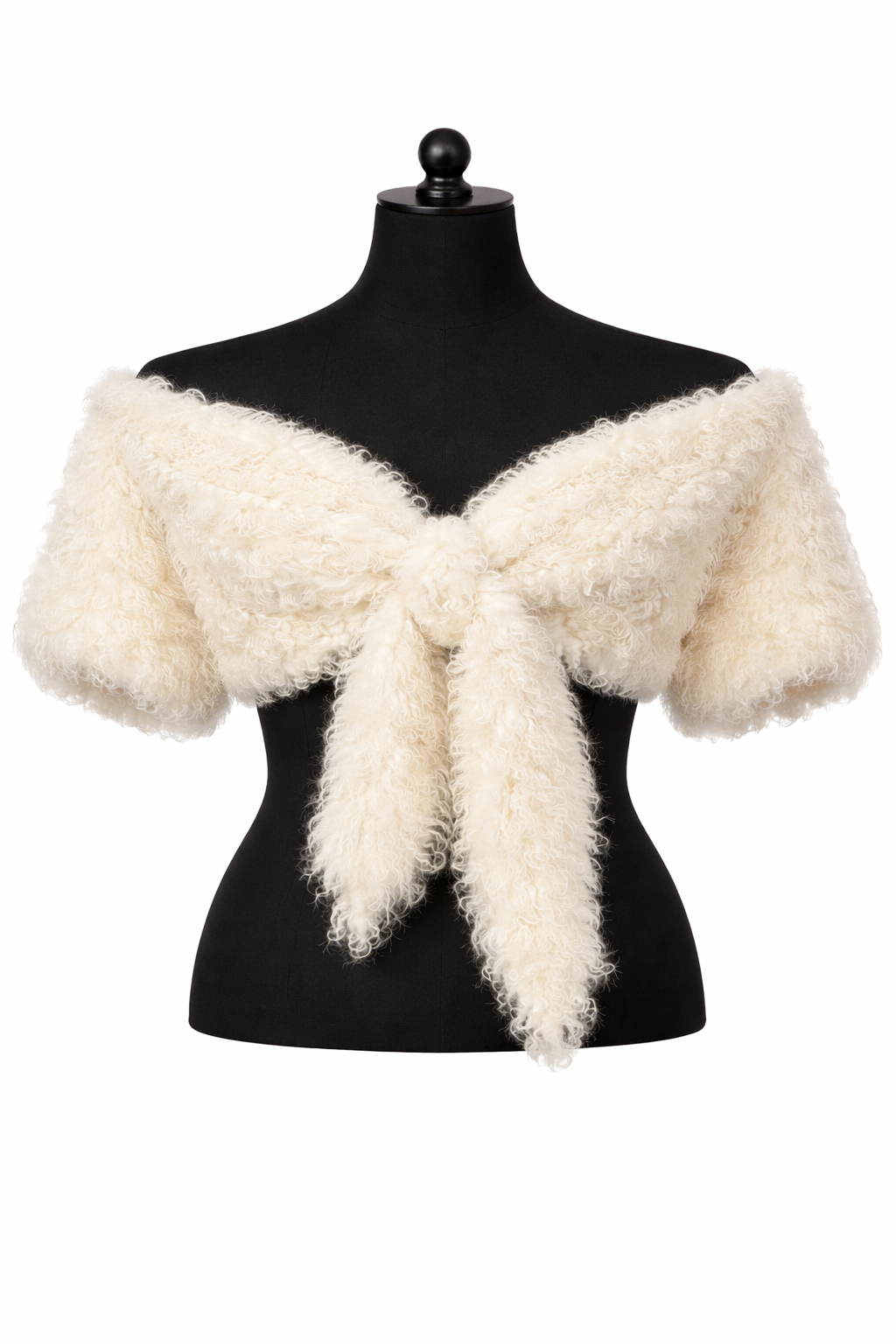 Archive & Vintage White Kalgan Lamb Shrug with Tie-Front Closure-12"
