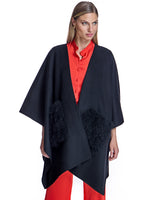 Julia & Stella by Maximilian Wool Blend Ruana with Plush Cashmere Goat Trim Cape- Maximilian