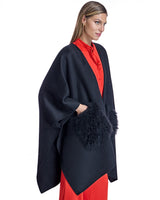 Julia & Stella by Maximilian Wool Blend Ruana with Plush Cashmere Goat Trim Cape- Maximilian